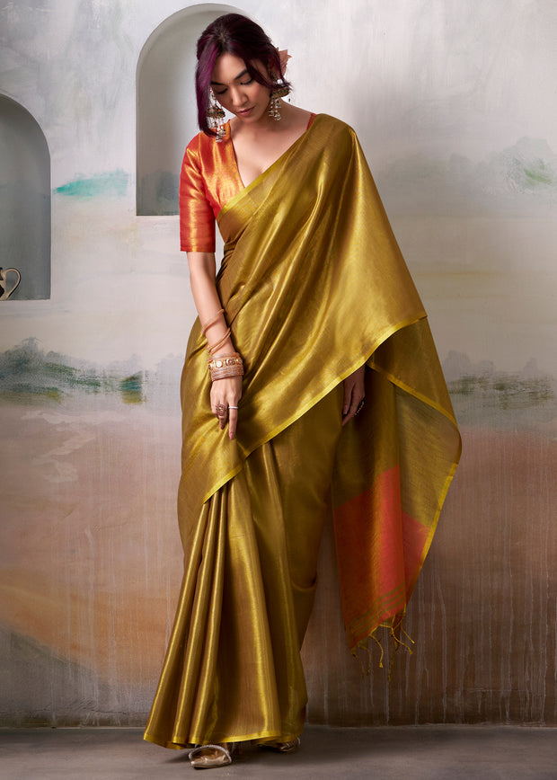 Mehndi Green Woven Tissue Silk Saree