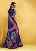 Royal Blue Satin Silk Saree with Ajrakh Printed Pallu and Blouse