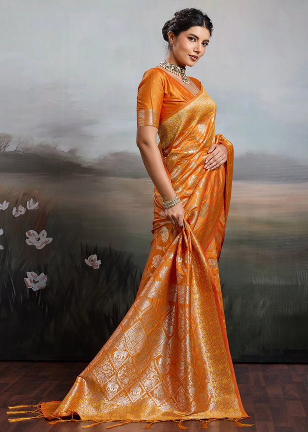 Jaffa Orange Woven Banarasi Silk Saree
