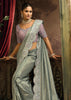 Cloud Grey Embroidered Designer Tissue Saree