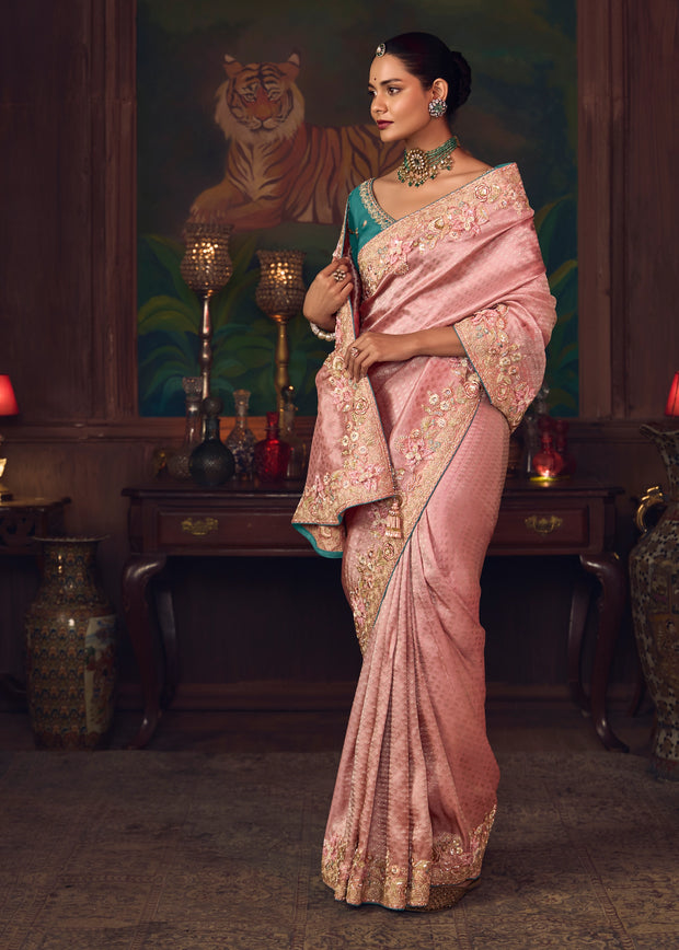 Ruby Pink Designer Embroidered Saree