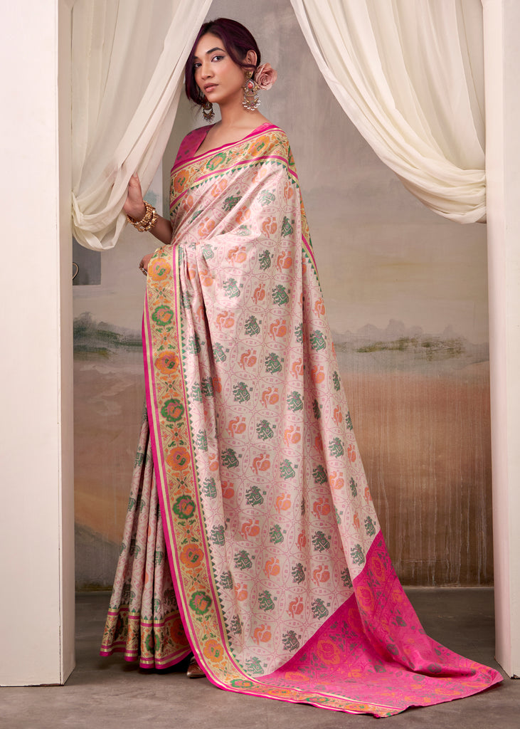 Bloom Pink Woven Patola Silk Saree