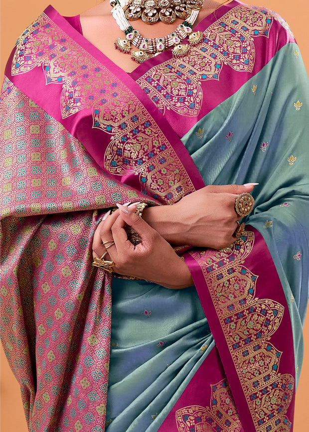Horizon Blue Banarasi Satin Silk Saree