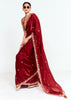 Maroon Designer Embroidered Tissue Saree