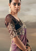 Purple & Brown Tissue Embroidered Wedding Wear Saree