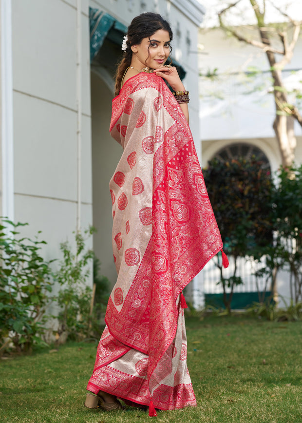 Raspberry Pink Woven Banarasi Silk Saree