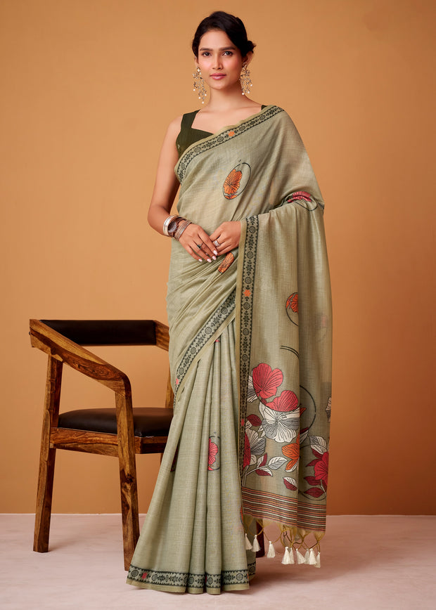 Sage Green Woven Cotton Saree