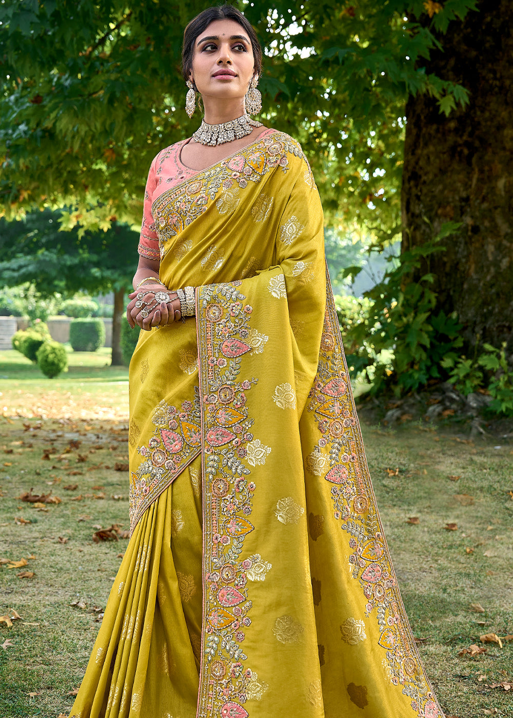 Silk Saree with blouse in Yellow colour 103