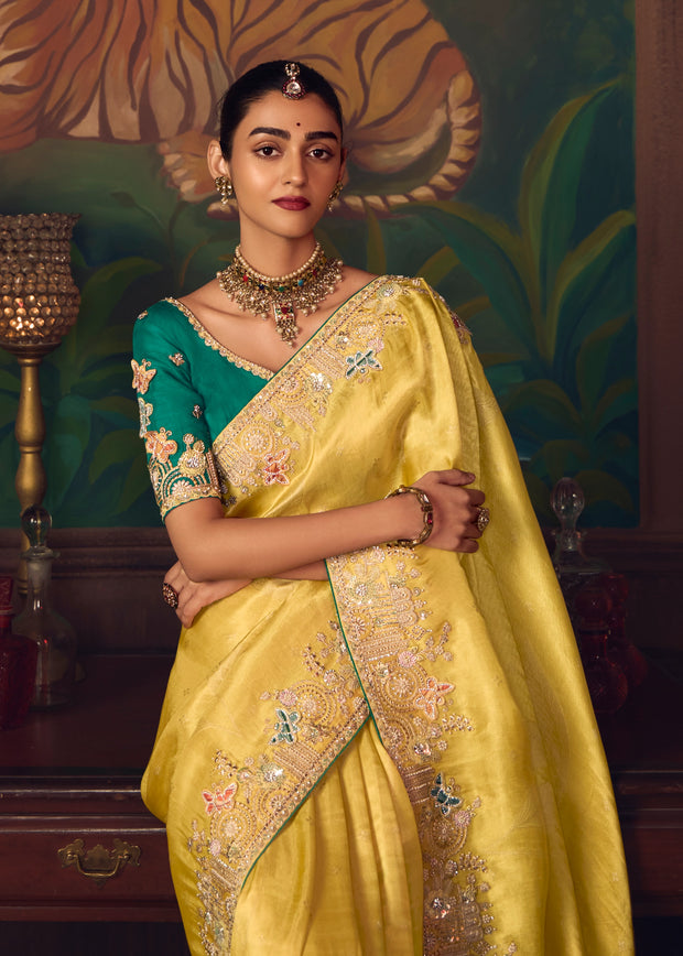 Haldi Yellow Designer Embroidered Saree