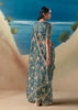 Aqua Blue Satin Organza Embroidered Saree