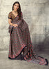 Black Printed Satin Silk Saree