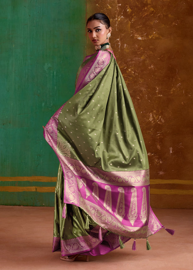 Piquant Green Banarasi Satin Silk Saree