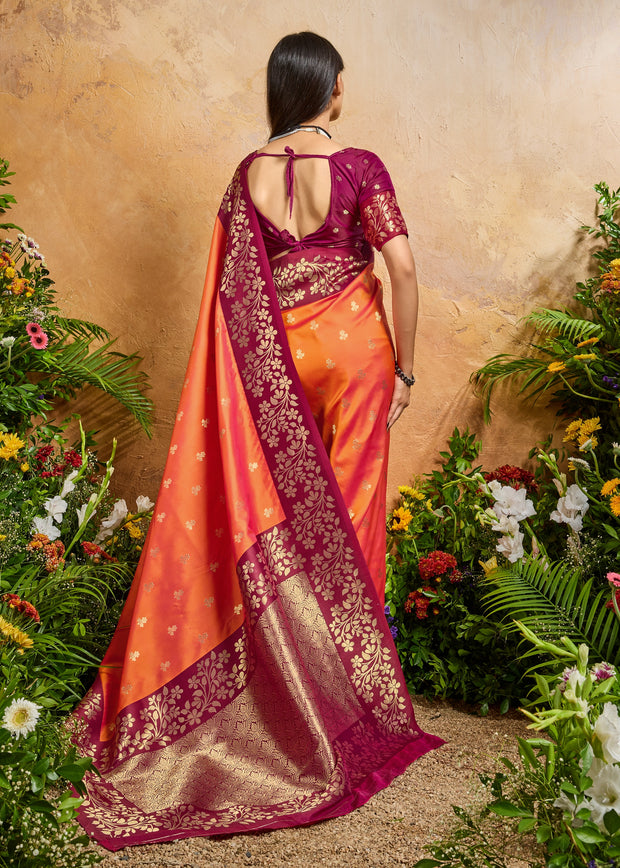 Sunshine Orange Woven Soft Silk Saree