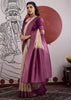 Purple Border Ivory Woven Banarasi Silk Saree
