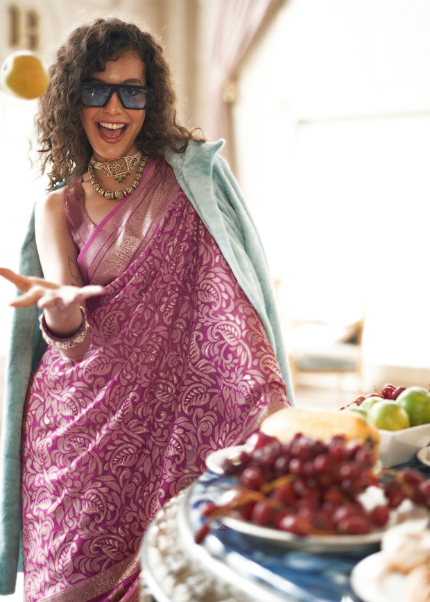 Orchid Purple Printed Georgette Silk Saree