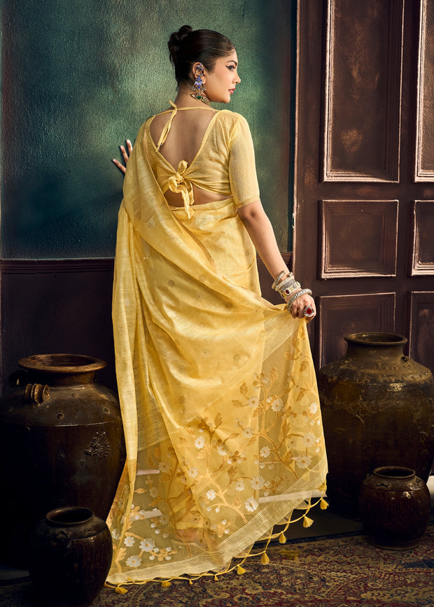Yellow Woven Munga Cotton Silk Saree