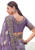 Lilac Purple Woven Embroidered Tissue Silk Saree