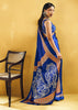 Cobalt Blue Satin Silk Saree with Ajrakh Printed Pallu and Blouse