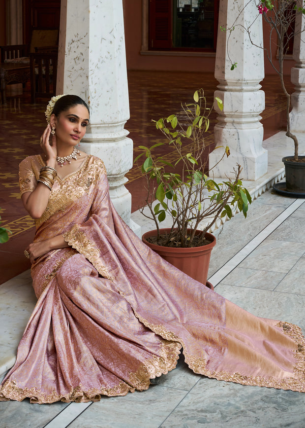 Orchid Mauve Bead Work Kanjivaram Soft Silk Saree