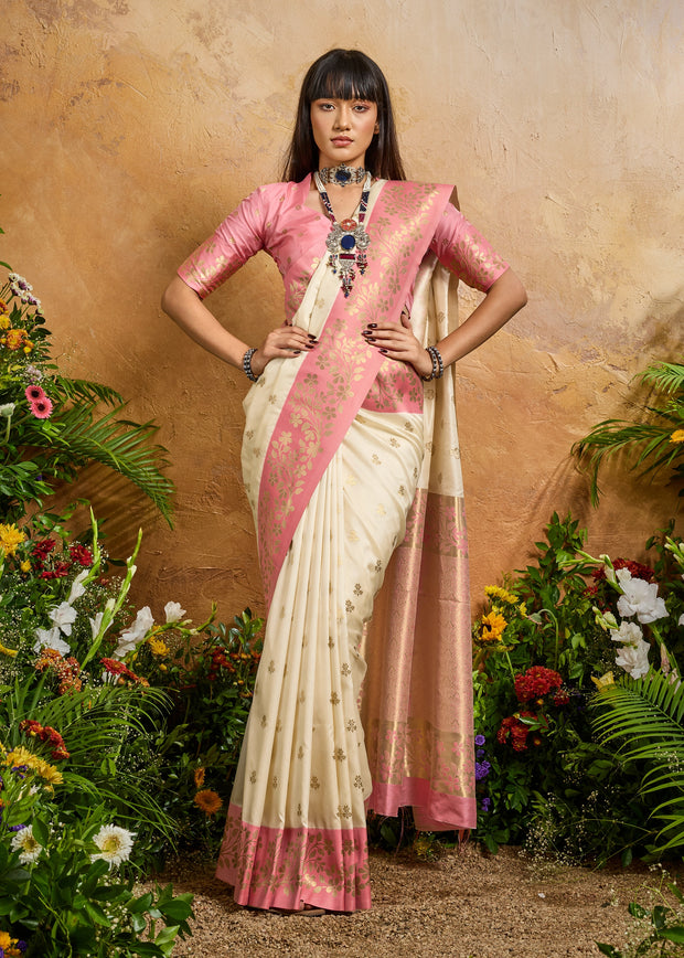 Off White Woven Soft Silk Saree