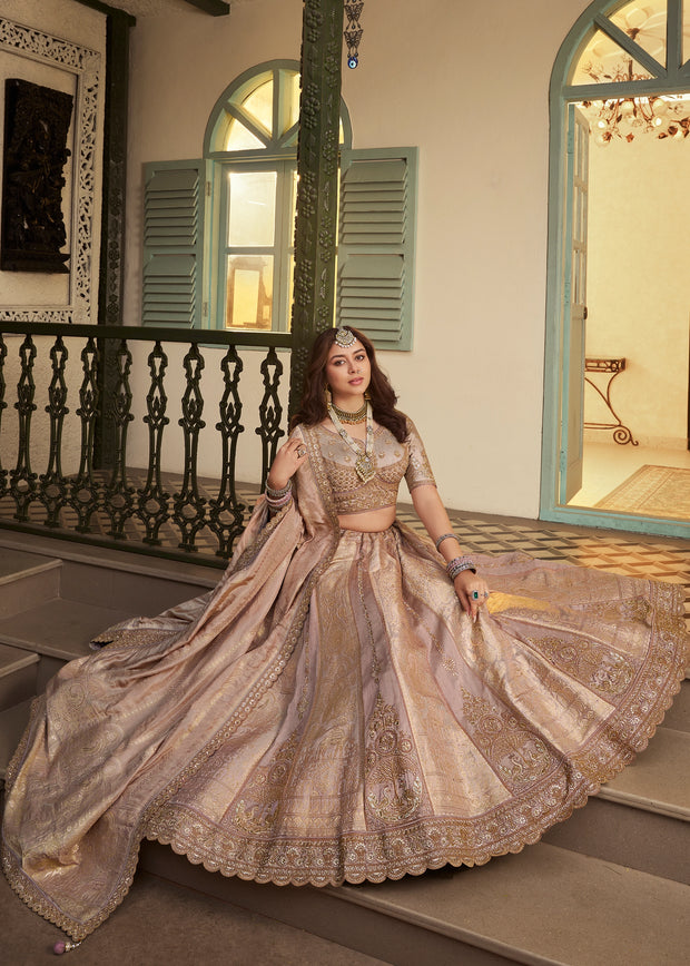 Mauve Pink Banarasi Designer Lehenga