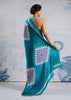 Teal Blue Printed Satin Silk Saree