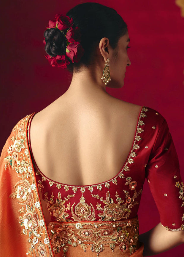 Sunrise Orange Designer Embroidered Saree