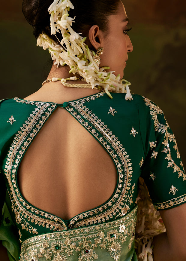 Sage Green Embroidered Tissue Saree
