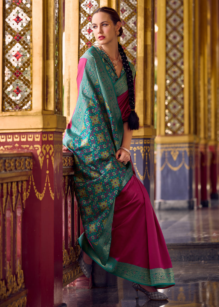 Wine Purple Woven Banarasi Silk Saree