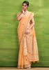 Orange Peach Woven Linen Silk Saree