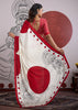 Red And White Printed Satin Silk Saree