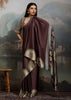 Chocolate Brown Printed Satin Silk Saree