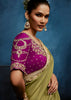Mist Olive Embroidered Designer Tissue Saree