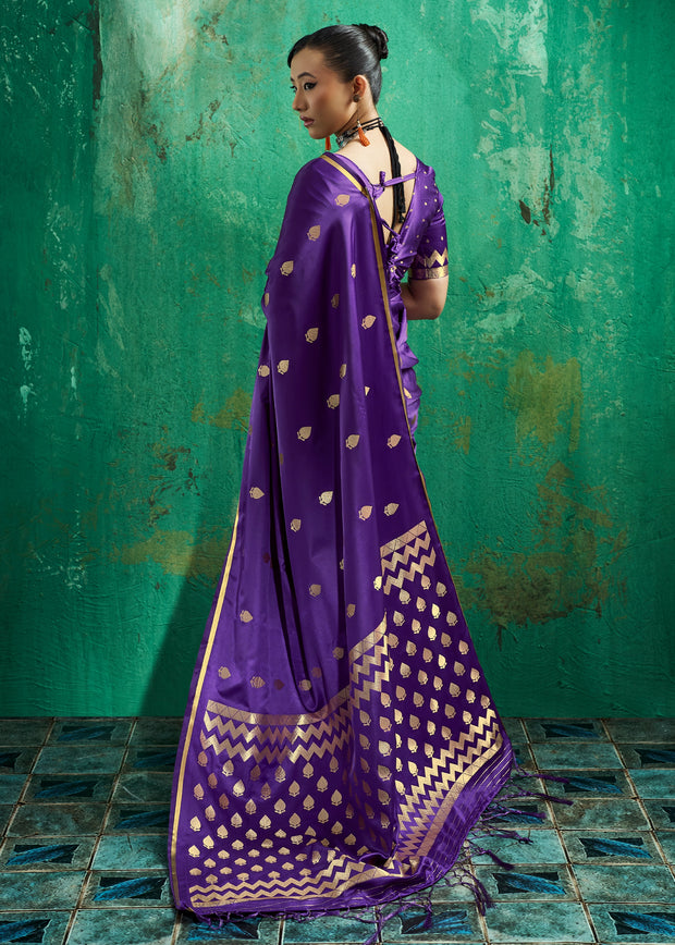 Twilight Purple Woven Banarasi Satin Silk Saree