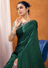Jungle Green Satin Silk Saree with Ajrakh Printed Pallu and Blouse