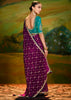 Rich Purple Heavy Embroidered Designer Silk Saree With contrast Blouse