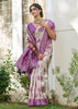 White And Purple Woven Banarasi Silk Saree