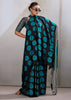 Teal Blue Printed Satin Silk Saree