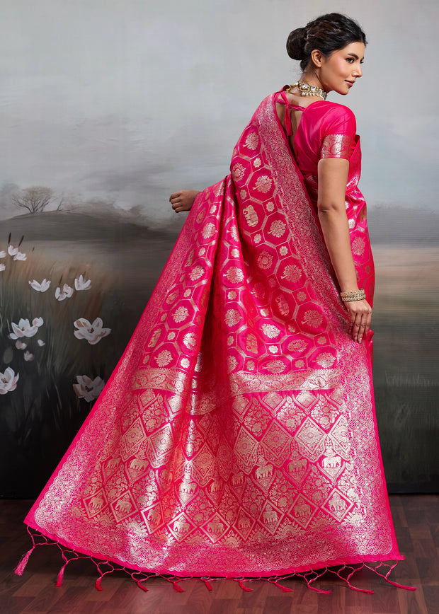 Fuchsia Pink Woven Banarasi Silk Saree