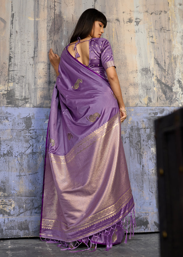 Lavender Purple Woven Banarasi Satin Silk Saree