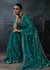 Teal Blue Embroidered Designer Saree