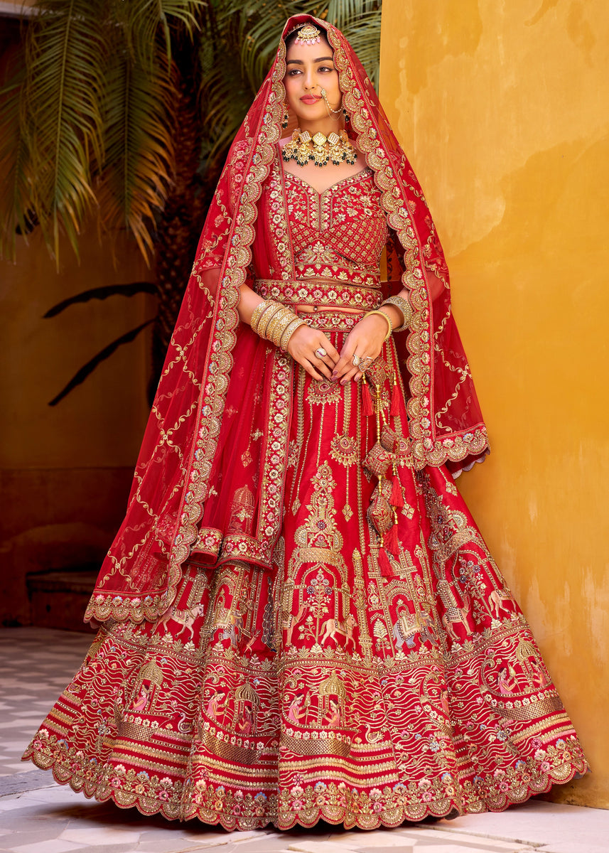 Rani Pink Heavy Embroidered Designer Lehenga – Zari Banaras