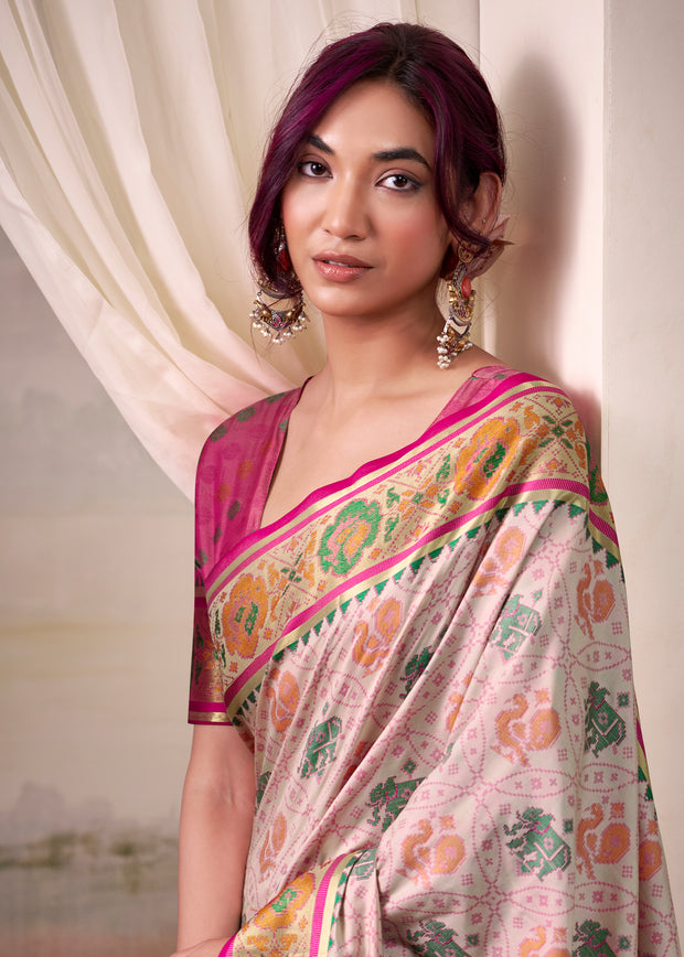 Bloom Pink Woven Patola Silk Saree
