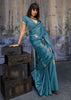 Dusky Blue Woven Banarasi Satin Silk Saree