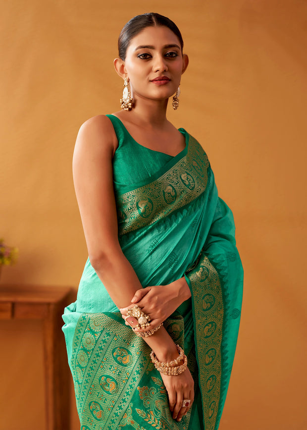 Mint Green Woven Banarasi Cotton Silk Saree