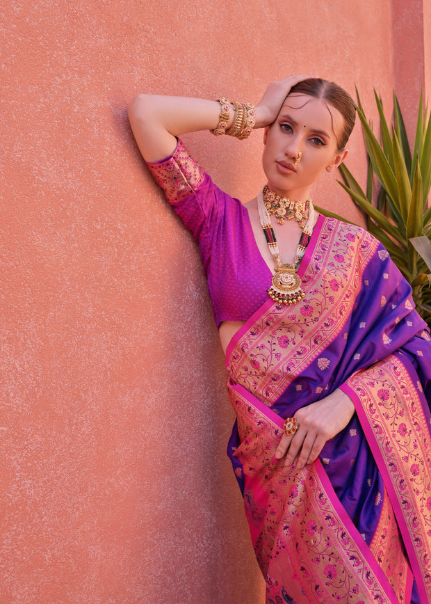 Royal Purple Woven Paithani Silk Saree