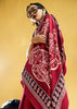 Red Satin Silk Saree with Ajrakh Printed Pallu and Blouse