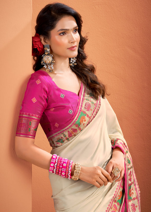Off White Woven Banarasi Patola Silk Saree