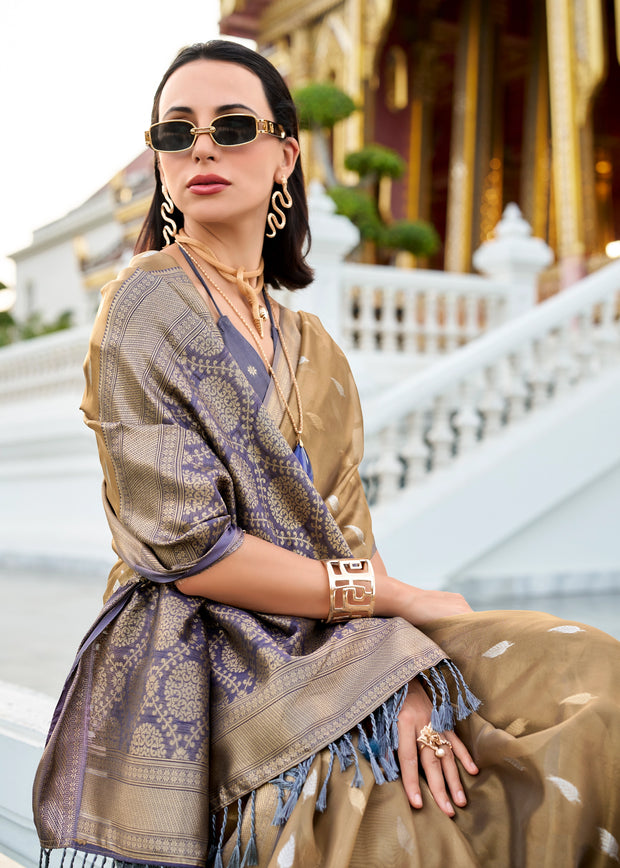 Almond Beige Woven Tissue Silk Saree