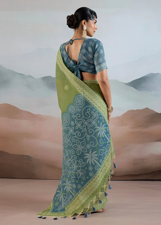 Dusky Green Woven Cotton Saree